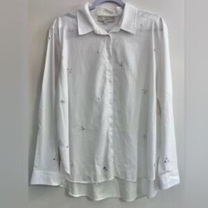 LOFT White Button-Up Shirt with Embellishment